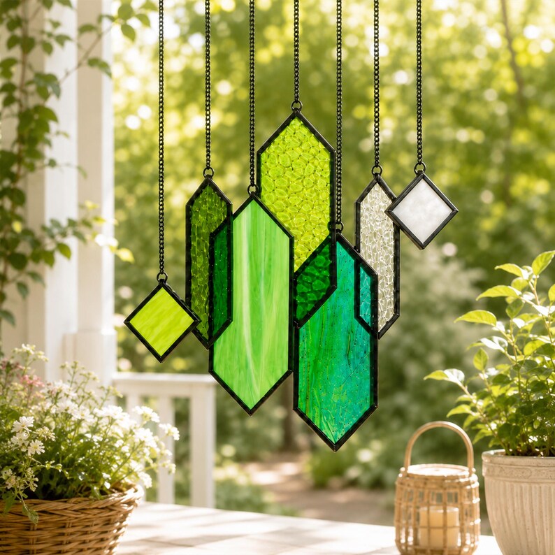 Geometrischer Buntglas-Sonnenfänger, farbenfrohes Glas-Windspiel