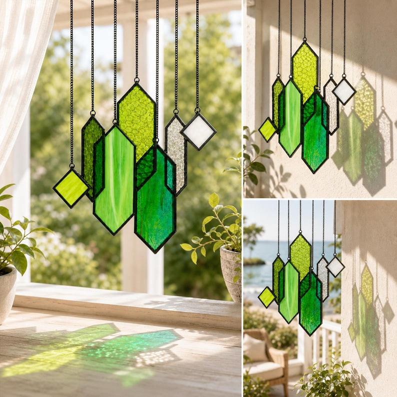 Geometrischer Buntglas-Sonnenfänger, farbenfrohes Glas-Windspiel