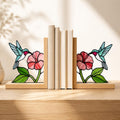 Glasmalerei Kolibri Buchstützen, Buchhalterset,  Holzsockel, 20 cm Höhe