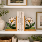 Gänseblümchen Buntglas Buchstützen 2er Set, Holz Buchhalter, Bücherregal Dekor