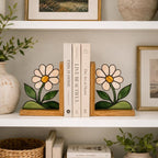 Gänseblümchen Buntglas Buchstützen 2er Set, Holz Buchhalter, Bücherregal Dekor