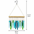 Windspiel aus blaugrünem Glas mit Bambus-Stab, Boho-Gartendekoration