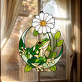 Frosch Gänseblümchen Sonnenfänger Acryl Fenster Deko Halbmond Buntglas Stil