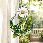 Frosch Gänseblümchen Sonnenfänger Acryl Fenster Deko Halbmond Buntglas Stil
