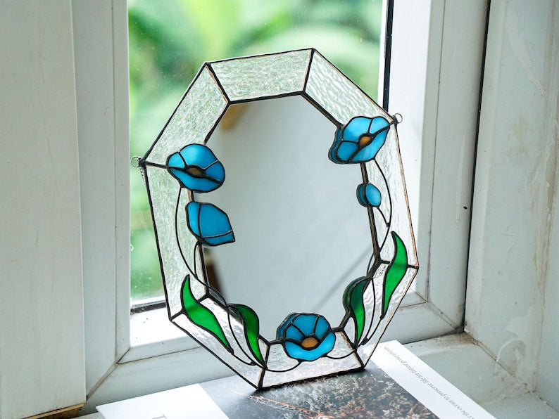 Buntglas-Wandspiegel mit Mohnblumenmuster, Landhausstil Wohndeko