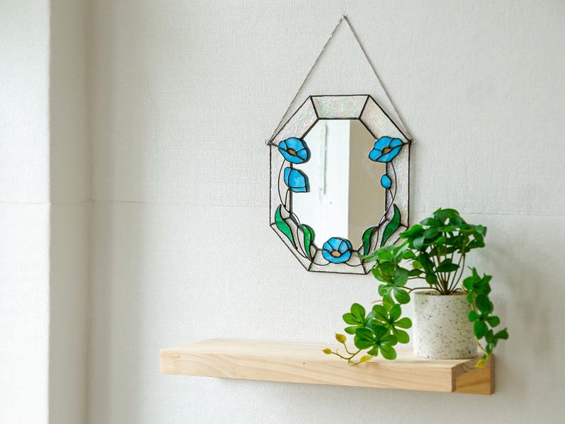 Buntglas-Wandspiegel mit Mohnblumenmuster, Landhausstil Wohndeko