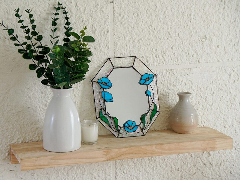 Buntglas-Wandspiegel mit Mohnblumenmuster, Landhausstil Wohndeko