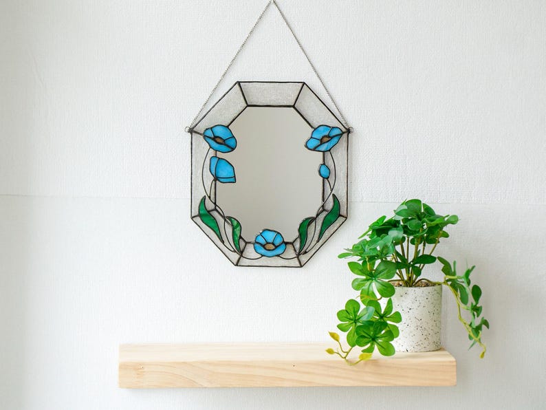 Buntglas-Wandspiegel mit Mohnblumenmuster, Landhausstil Wohndeko