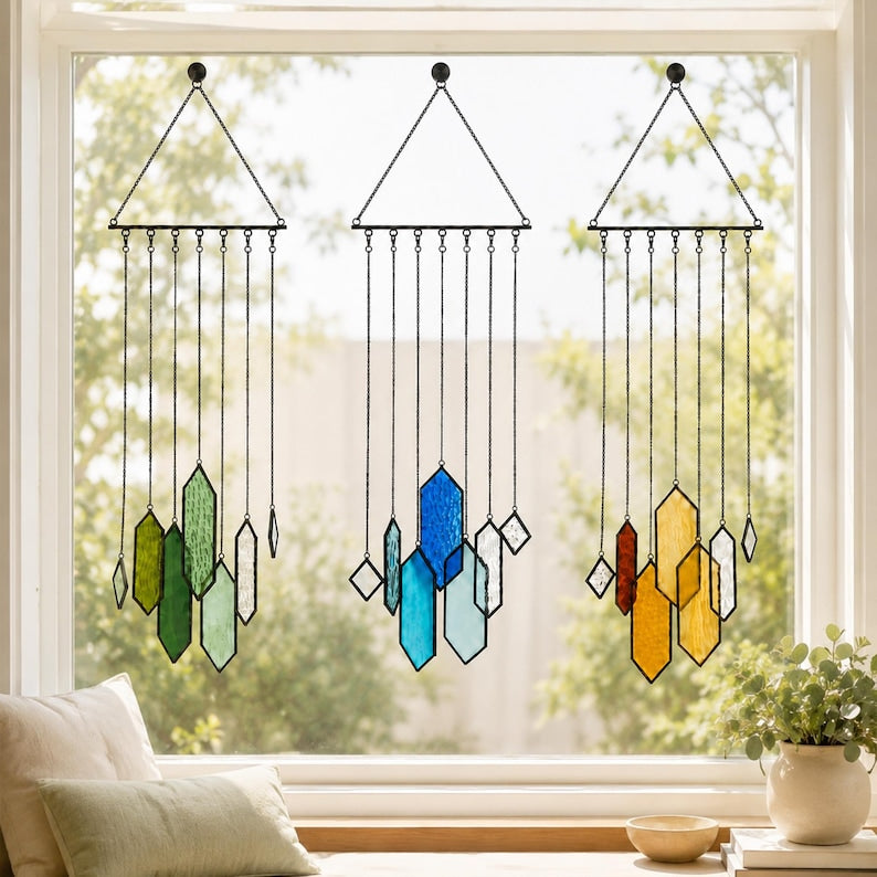 Geometrischer Buntglas-Sonnenfänger, farbenfrohes Glas-Windspiel