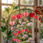 Handgefertigtes Acryl-Fensterbild mit Blutendem Herz, Bunte Florale Glasmalerei-Imitation