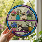 Runder Glas-Sonnenfänger mit Katzenmotiv, Fensterdeko, 3.5-11.8 Zoll, mit Kette und Saugnapf