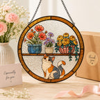 Katzen Fensterhänger aus Glas, dreifarbige Katze Blumen Sonnenfänger, Fensterdekoration, Acrylglas