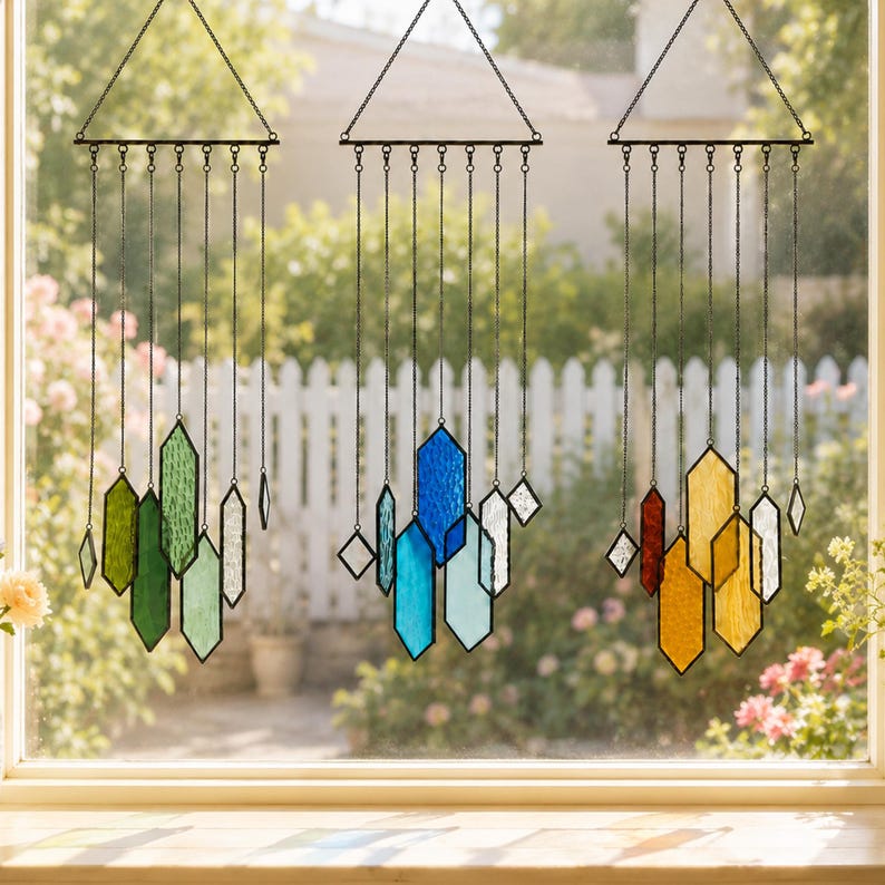 Geometrischer Buntglas-Sonnenfänger, farbenfrohes Glas-Windspiel