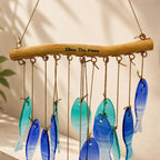 Handgefertigtes blaues Glasfisch-Windspiel, Garten- und Terrassen-Dekoration